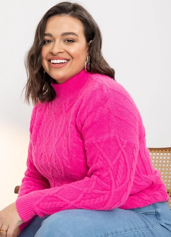 Quintess - Suéter em Tricô Rosa com Textura 8