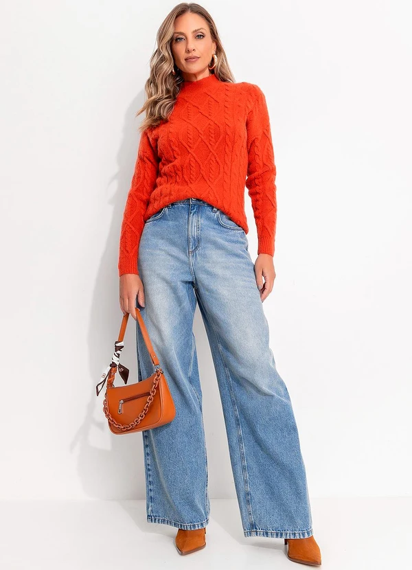 Quintess - Suéter em Tricô Terracota com Textura 3