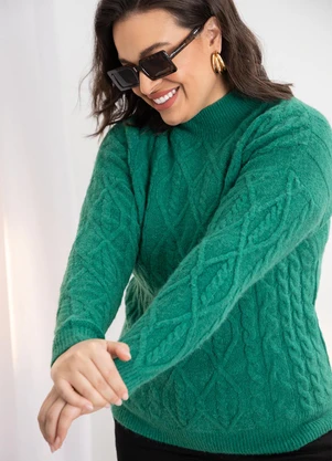 Quintess - Suéter em Tricô Verde com Textura - QUINTESS