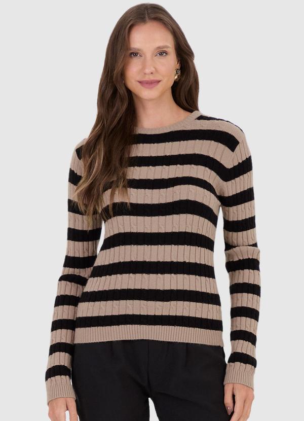 Malwee - Suéter em Tricot Listrado Bege
