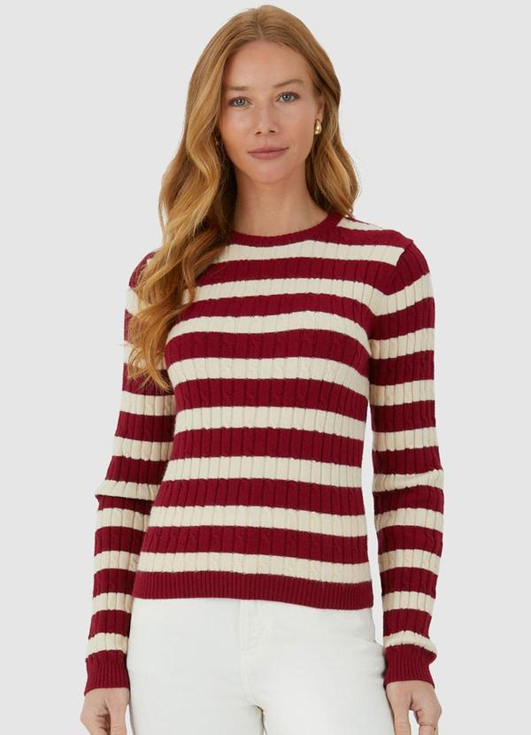 Malwee - Suéter em Tricot Listrado Vermelho 1