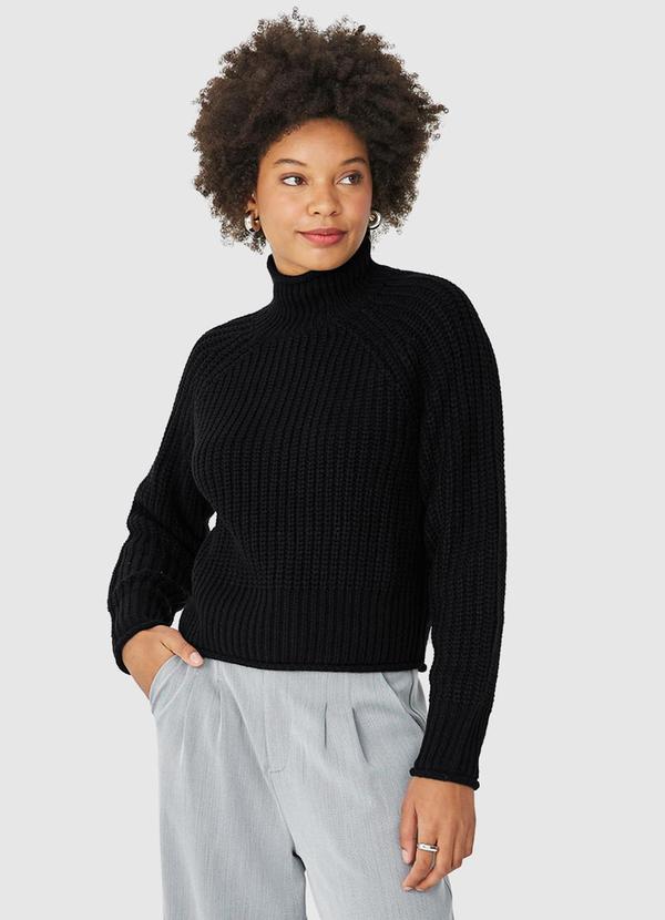 Malwee - Suéter Feminino Cropped em Tricô Canelado Preto