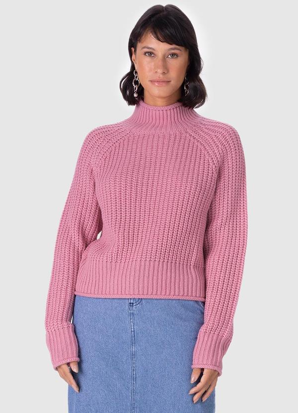 Malwee - Suéter Feminino Cropped em Tricô Canelado Rosa