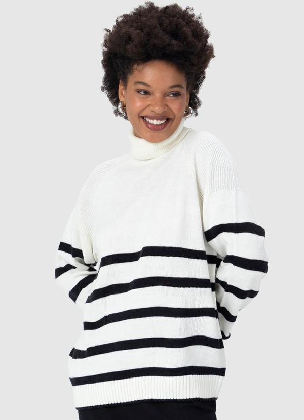 Malwee - Suéter Feminino em Tricô Listras Off White