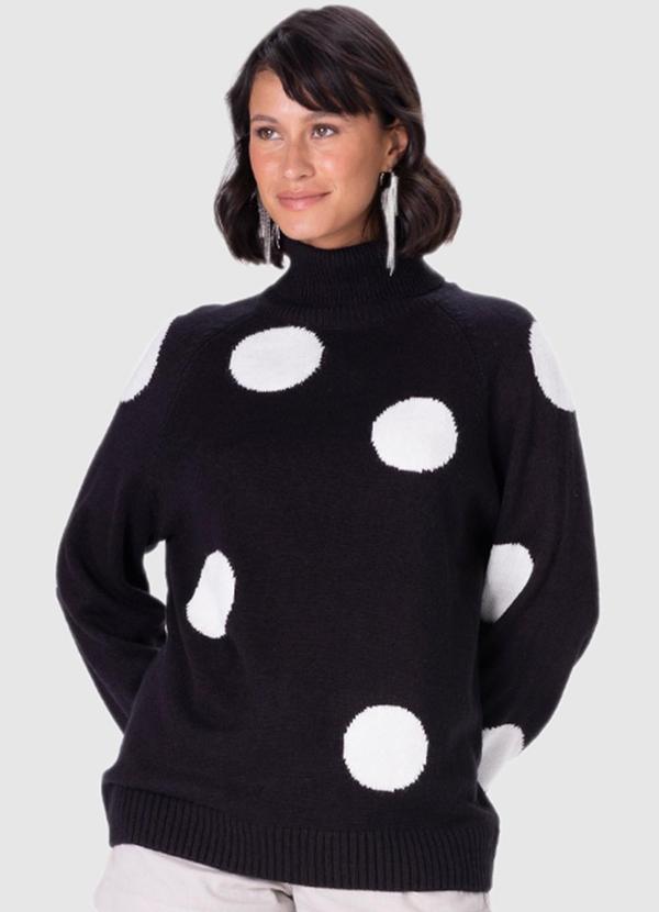 Malwee - Suéter Feminino em Tricô Poá Preto