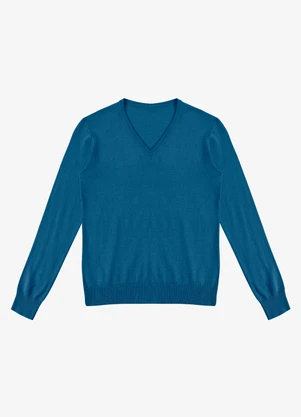 Rovitex - Sueter Feminino Gola V em Tricot Azul - ROVITEX