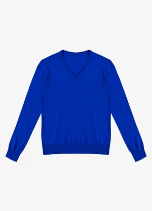 Rovitex - Sueter Feminino Gola V em Tricot Azul - ROVITEX