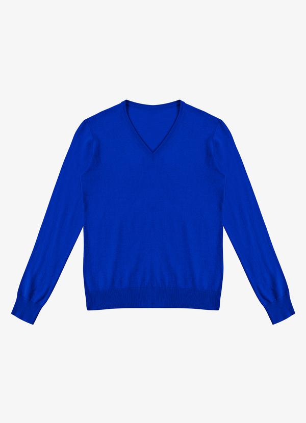 Rovitex - Sueter Feminino Gola V em Tricot Azul Royal