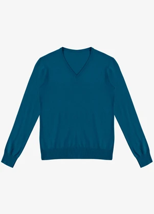 Rovitex - Sueter Feminino Gola V em Tricot Azul - ROVITEX