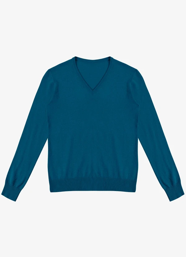 Rovitex - Sueter Feminino Gola V em Tricot Azul