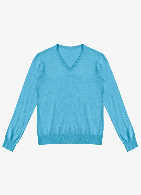 Rovitex - Sueter Feminino Gola V em Tricot Azul
