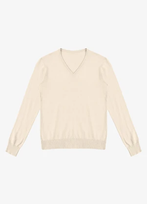 Rovitex - Sueter Feminino Gola V em Tricot Bege - ROVITEX