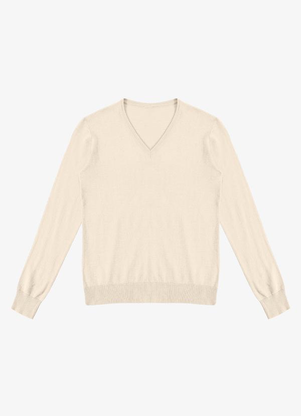 Rovitex - Sueter Feminino Gola V em Tricot Off White