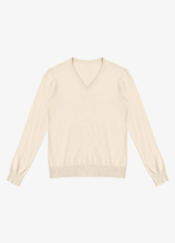Rovitex - Sueter Feminino Gola V em Tricot Bege