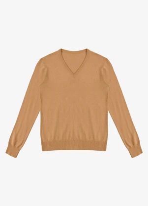 Rovitex - Sueter Feminino Gola V em Tricot Bege - ROVITEX