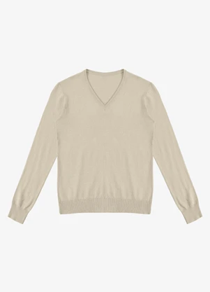 Rovitex - Sueter Feminino Gola V em Tricot Bege - ROVITEX