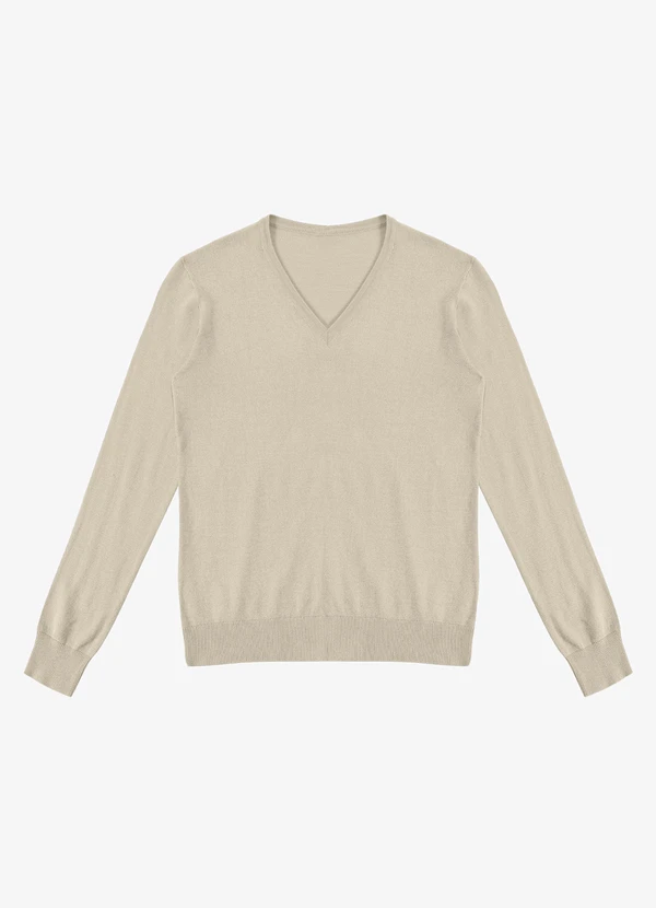 Rovitex - Sueter Feminino Gola V em Tricot Bege