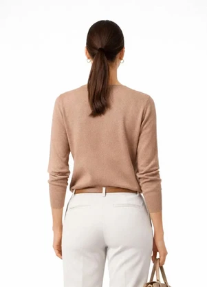 Rovitex - Sueter Feminino Gola V em Tricot Marrom - ROVITEX