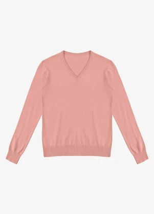Rovitex - Sueter Feminino Gola V em Tricot Rosa - ROVITEX