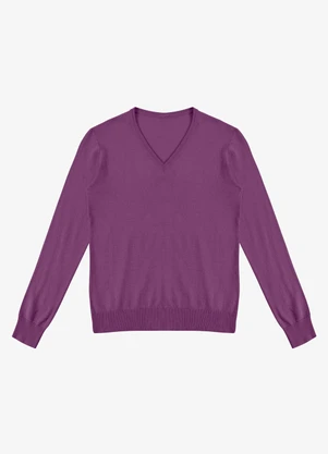 Rovitex - Sueter Feminino Gola V em Tricot Roxo - ROVITEX