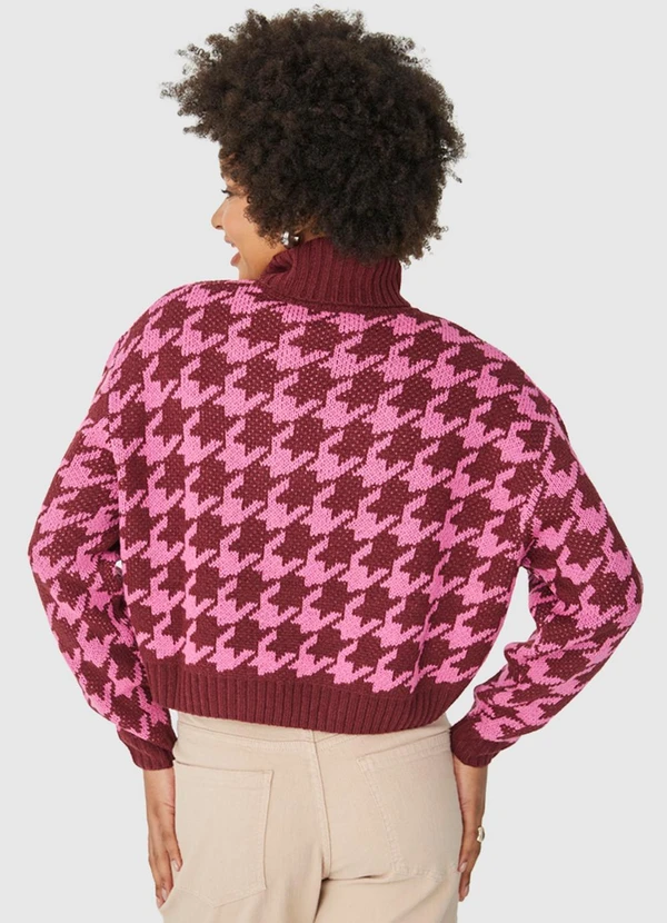 Malwee - Suéter Feminino Pied de Poule em Tricô Bordô 2