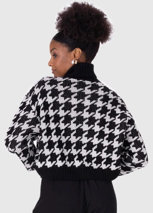 Malwee - Suéter Feminino Pied de Poule em Tricô Preto - MALWEE