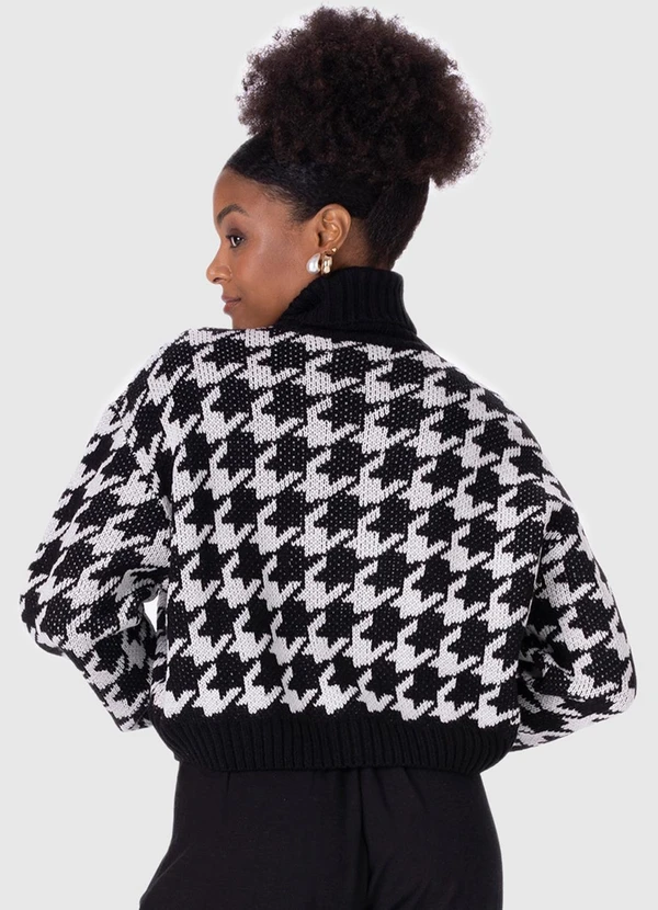 Malwee - Suéter Feminino Pied de Poule em Tricô Preto 2