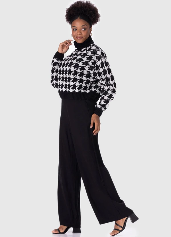 Malwee - Suéter Feminino Pied de Poule em Tricô Preto 3