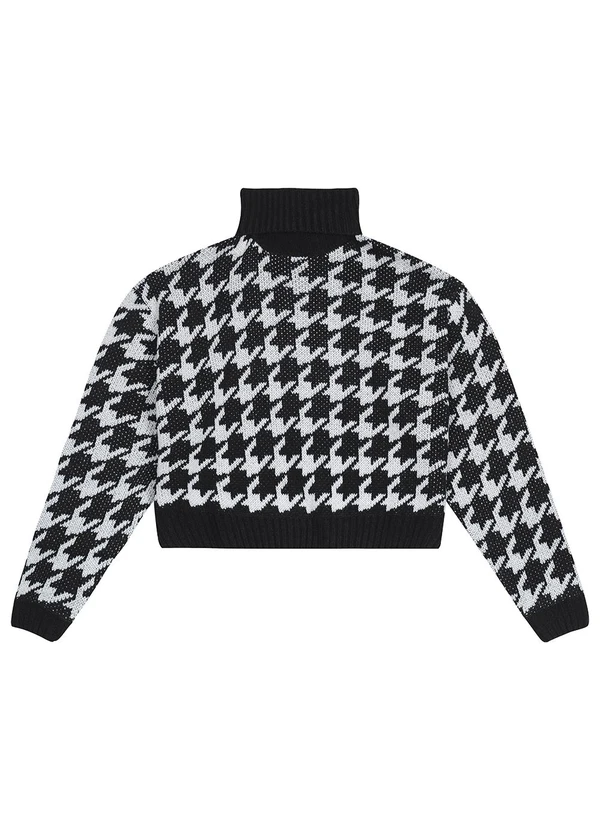 Malwee - Suéter Feminino Pied de Poule em Tricô Preto 4