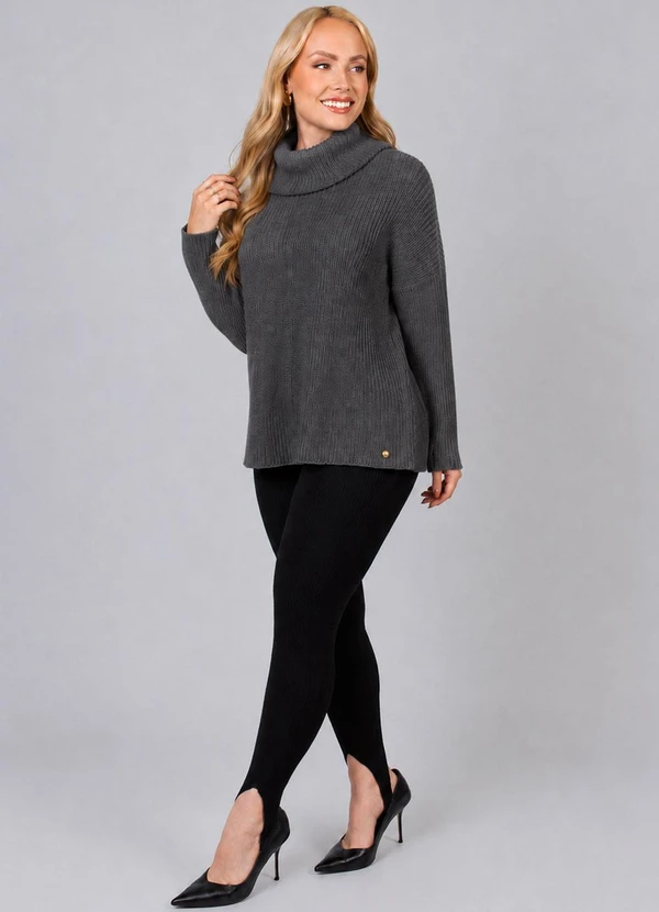 Doce Tom - Suéter Feminino Tricot Elegante Cinza