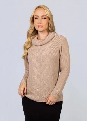 Doce Tom - Suéter Tricot Gola Alta Elegante Bege - DOCE TOM