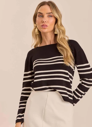 Doce Trama - Suéter Tricot Leve com Gola Arredondada Preto - DOCE TRAMA