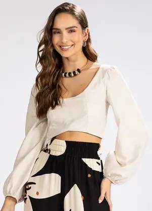 Hering - Top Manga Longa Viscolinho Bege - HERING