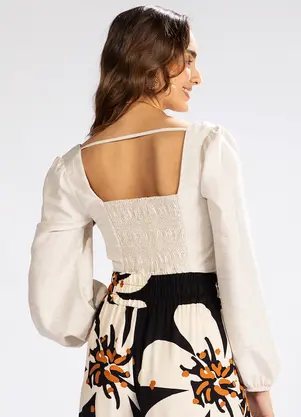 Hering - Top Manga Longa Viscolinho Bege - HERING