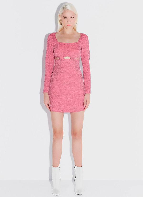 Linzzi - Vestido Curto Malha Fio Metalizado Rosa Claro 3