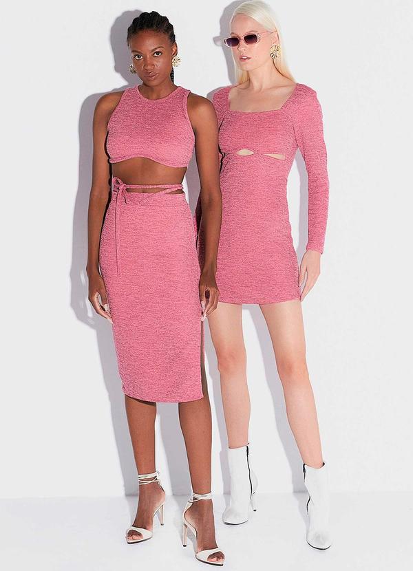 Linzzi - Vestido Curto Malha Fio Metalizado Rosa Claro 4