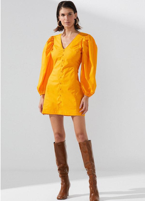 Linzzi - Vestido Curto Tricoline Elastano Laranja Claro