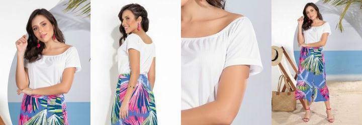 Blusa Branca com Decote Ombro a Ombro