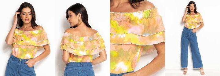 Blusa com Babado Rosa e Azul