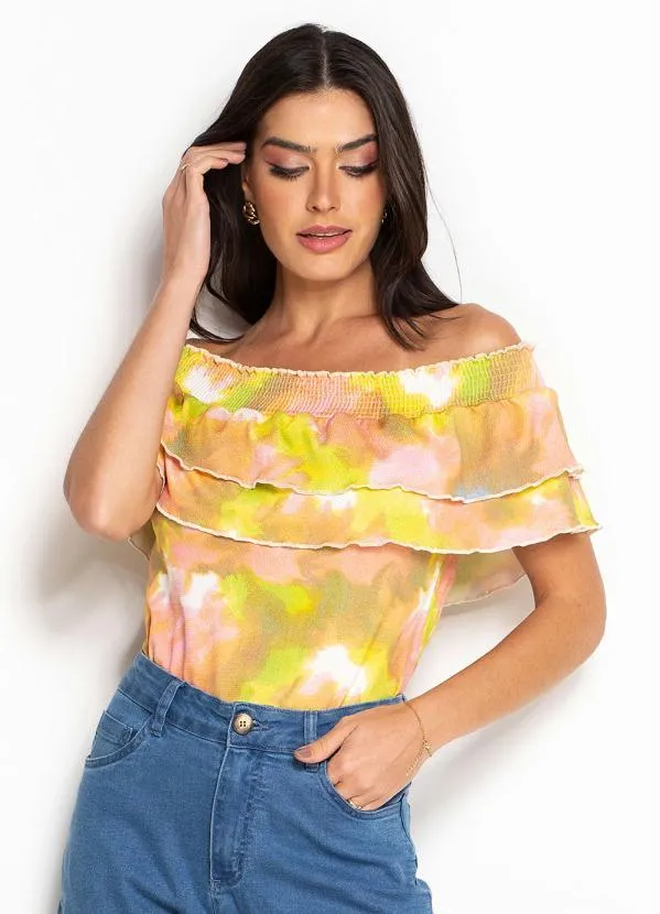 Outlet - Blusa com Babado Rosa e Azul