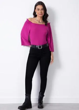 Quintess - Blusa com Manga Plissada Fúcsia - QUINTESS