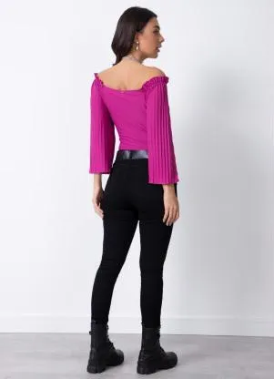 Quintess - Blusa com Manga Plissada Fúcsia - QUINTESS