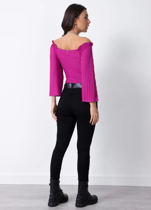 Quintess - Blusa com Manga Plissada Fúcsia 2