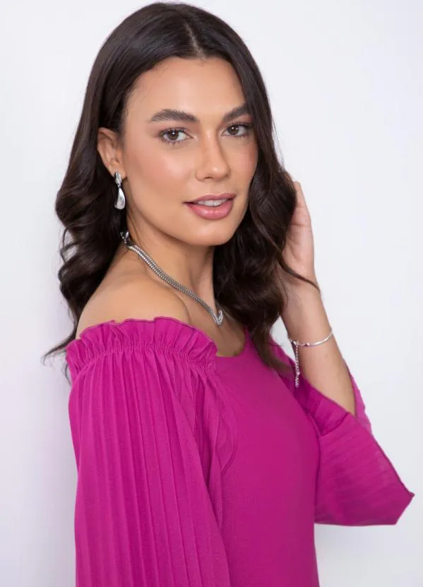 Quintess - Blusa com Manga Plissada Fúcsia 3