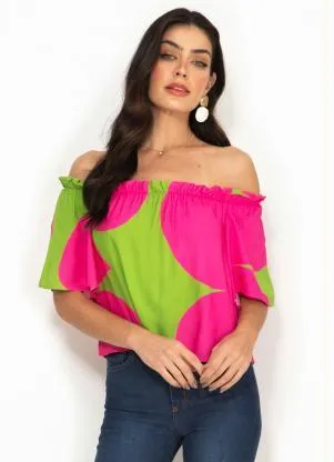 Forum - Blusa de Viscose Ombro a Ombro Estampada Rosa - FORUM