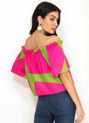 Forum - Blusa de Viscose Ombro a Ombro Estampada Rosa - FORUM