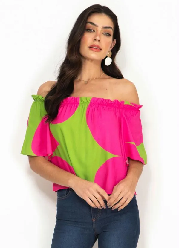 Forum - Blusa de Viscose Ombro a Ombro Estampada Rosa