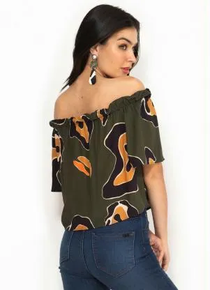 Forum - Blusa de Viscose Ombro a Ombro Estampada Verde - FORUM