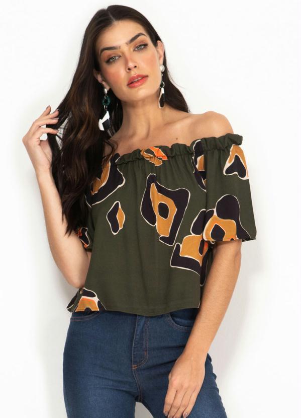 Forum - Blusa de Viscose Ombro a Ombro Estampada Verde