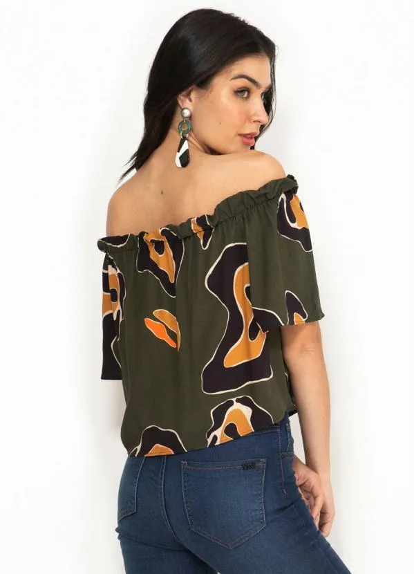 Forum - Blusa de Viscose Ombro a Ombro Estampada Verde 2